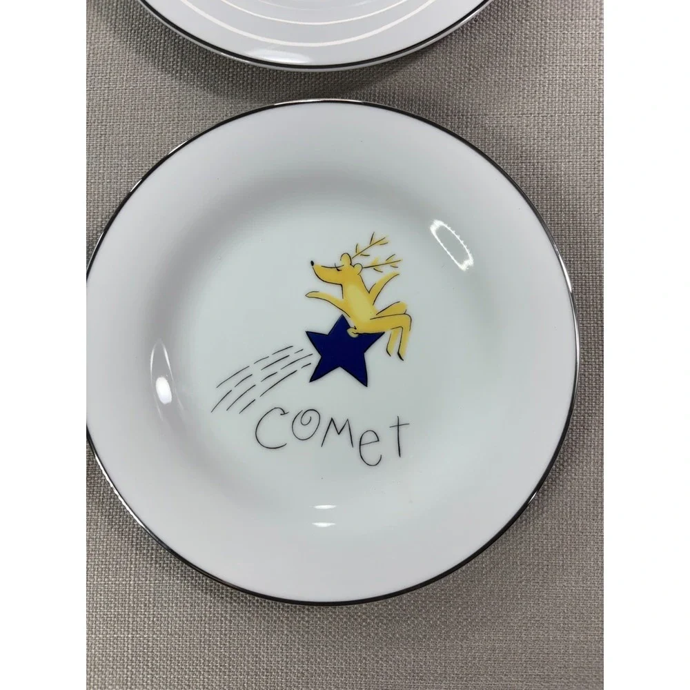 RETIRED Pottery Barn Reindeer Dessert Plates 8.5